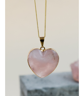 Dije de Cuarzo Rosa en Forma de Corazón Grande