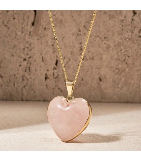 Dije de Cuarzo Rosa en Forma de Corazón Grande