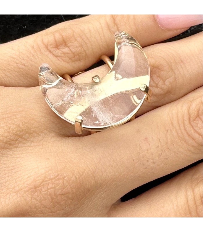 Anillo de Cuarzo Cristal en Forma de Luna
