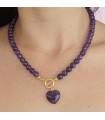 Collar de bolitas de Amatista con dije en forma de corazón