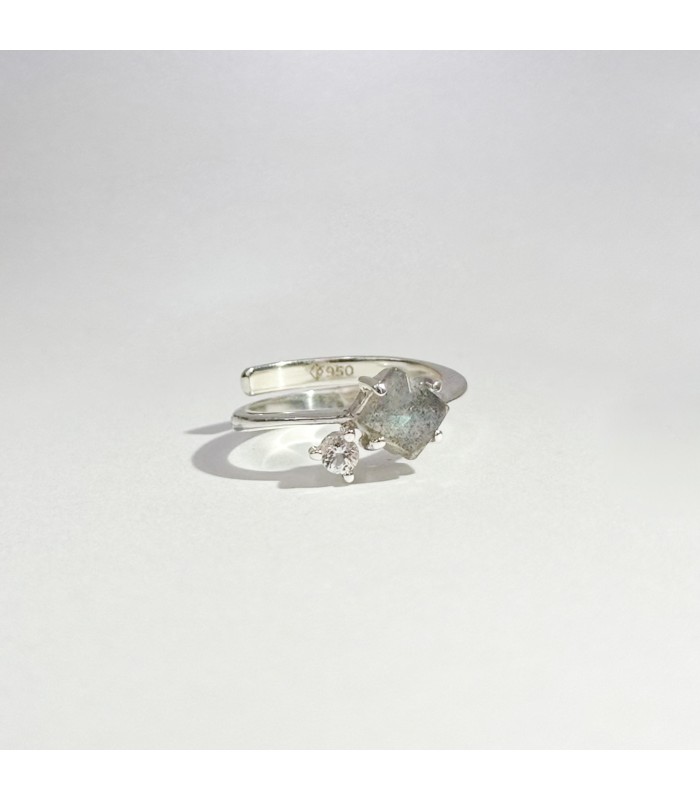 Anillo Labradorita y topacio blanco Infinity double Plata
