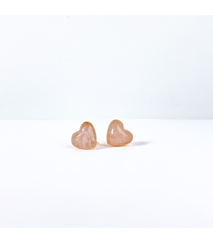 Aretes Cuarzo Rosa En forma de Corazón