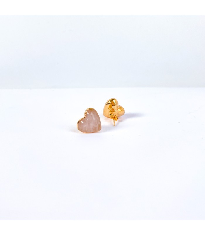Aretes Cuarzo Rosa En forma de Corazón